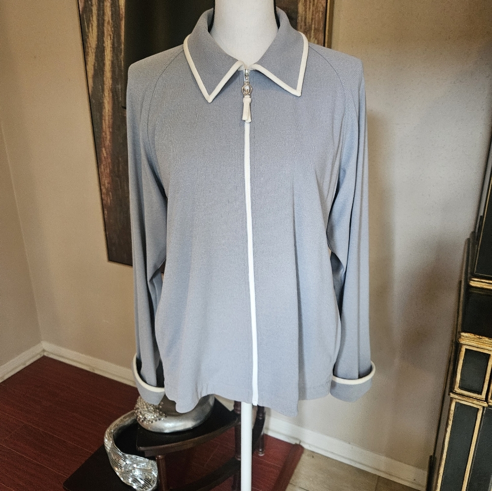 St. John Gray Bomber Jacket with White Trim
